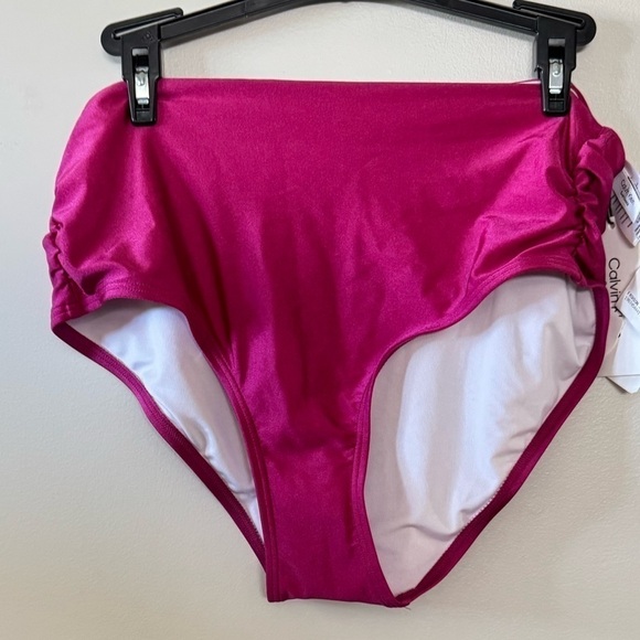 CALVIN KLEIN No Muffin Top Convertible Swim Bottoms Stain Ruched Brief Pink M - Picture 4 of 6